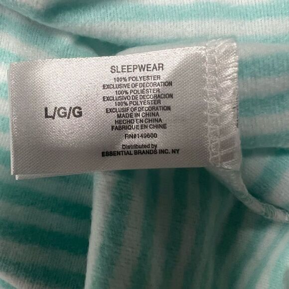 PJ Couture Pajama Top Aqua White Stripe Dog Appliqué Christmas Junior Large - Picture 7 of 10